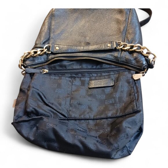 Michael Kors Convertible Black Pebbled Leather Tote / Crossbody Bag/ Gold Chain - Picture 8 of 10